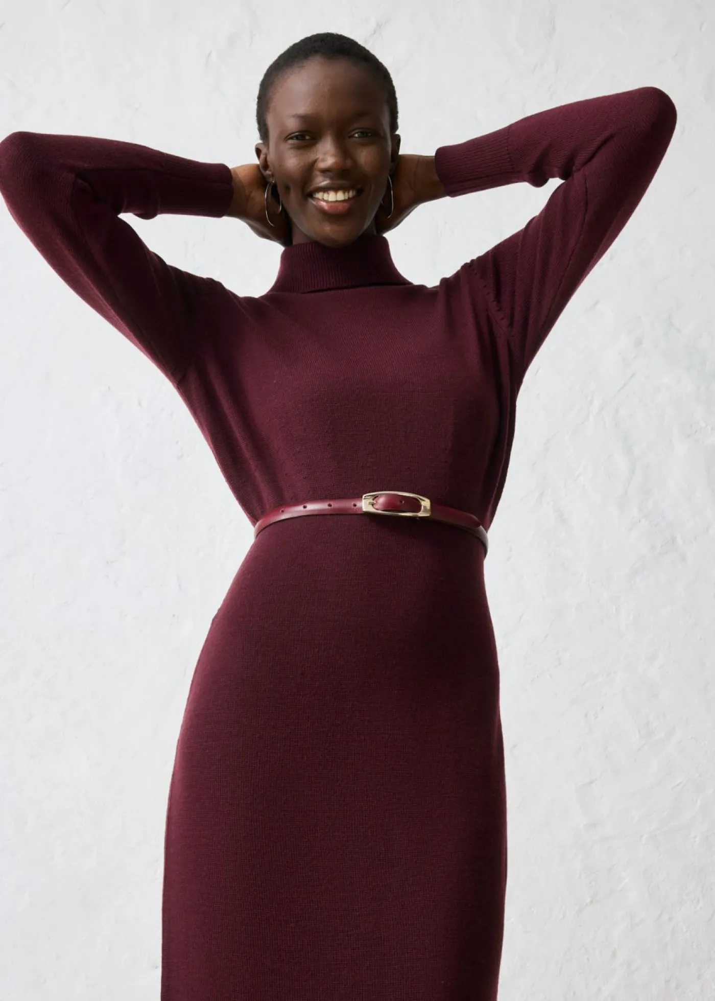 bonprix bonprix Premium|Vestidos>Vestido de punto de lana merina rojo burdeos