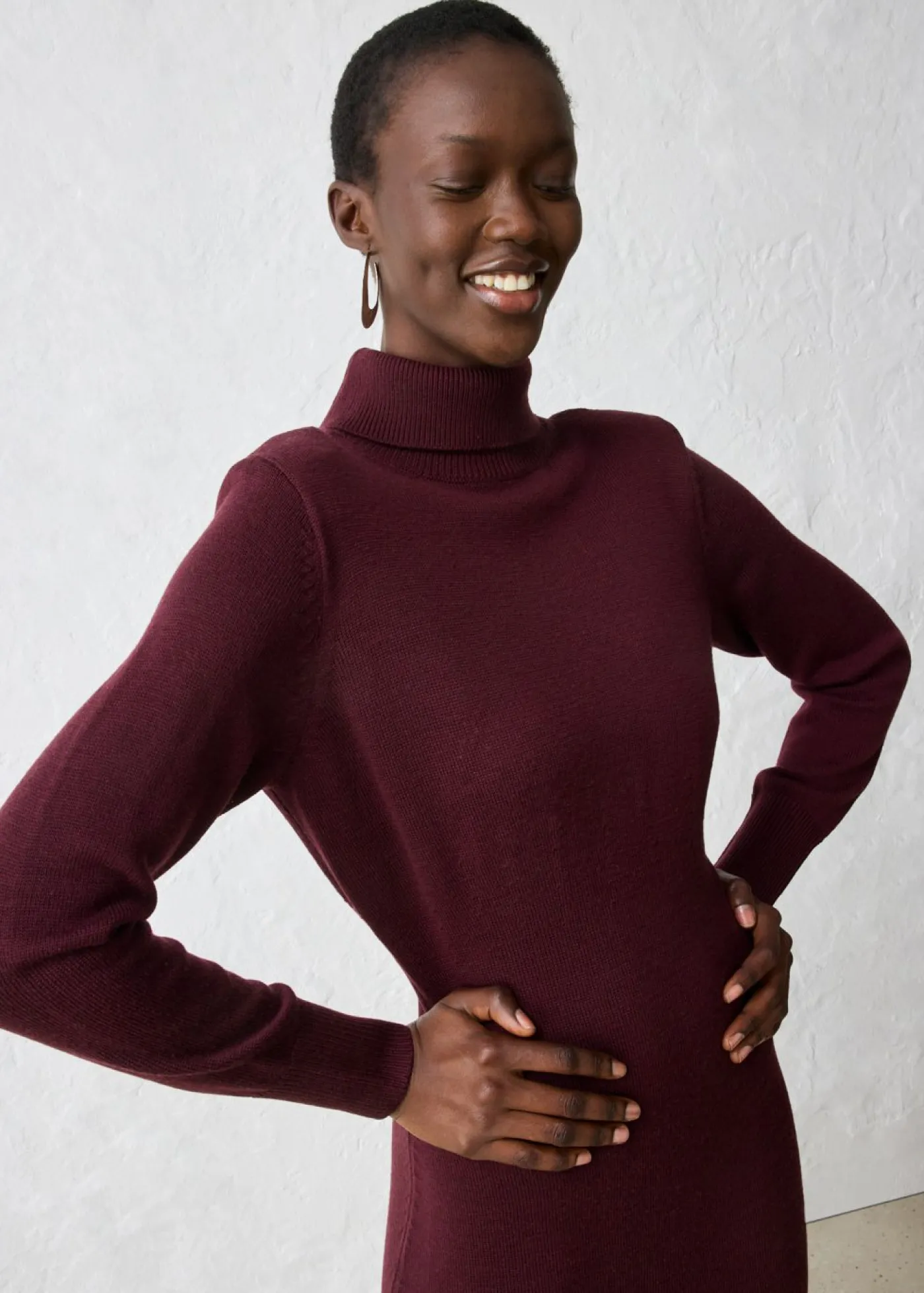 bonprix bonprix Premium|Vestidos>Vestido de punto de lana merina rojo burdeos