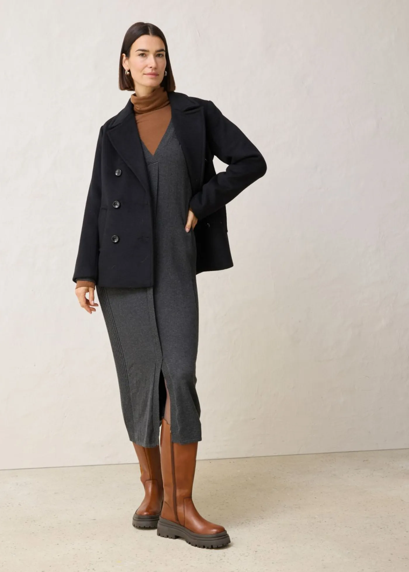 bonprix bonprix Vestidos|Ropa De Punto>Vestido de punto de lana merina Antracita jaspeado