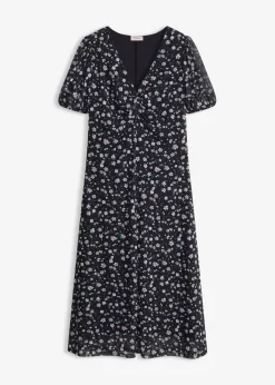 bonprix bonprix Vestidos|Novedades>Vestido de punto de malla fina Negro de flores