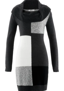 bonprix bonprix Vestidos|Ropa De Punto>Vestido de punto de manga larga  hasta la rodilla antracita jaspeado gris claro jaspeado blanco lana negro