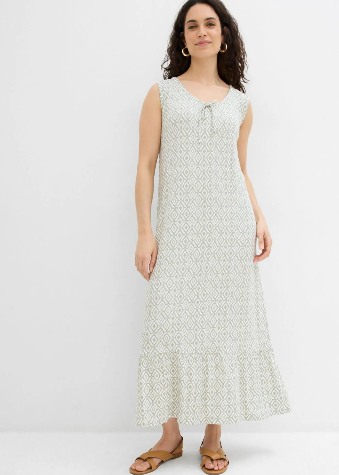 bonprix bonprix Vestidos>Vestido de punto de mezcla de viscosa verde alga-blanco lana