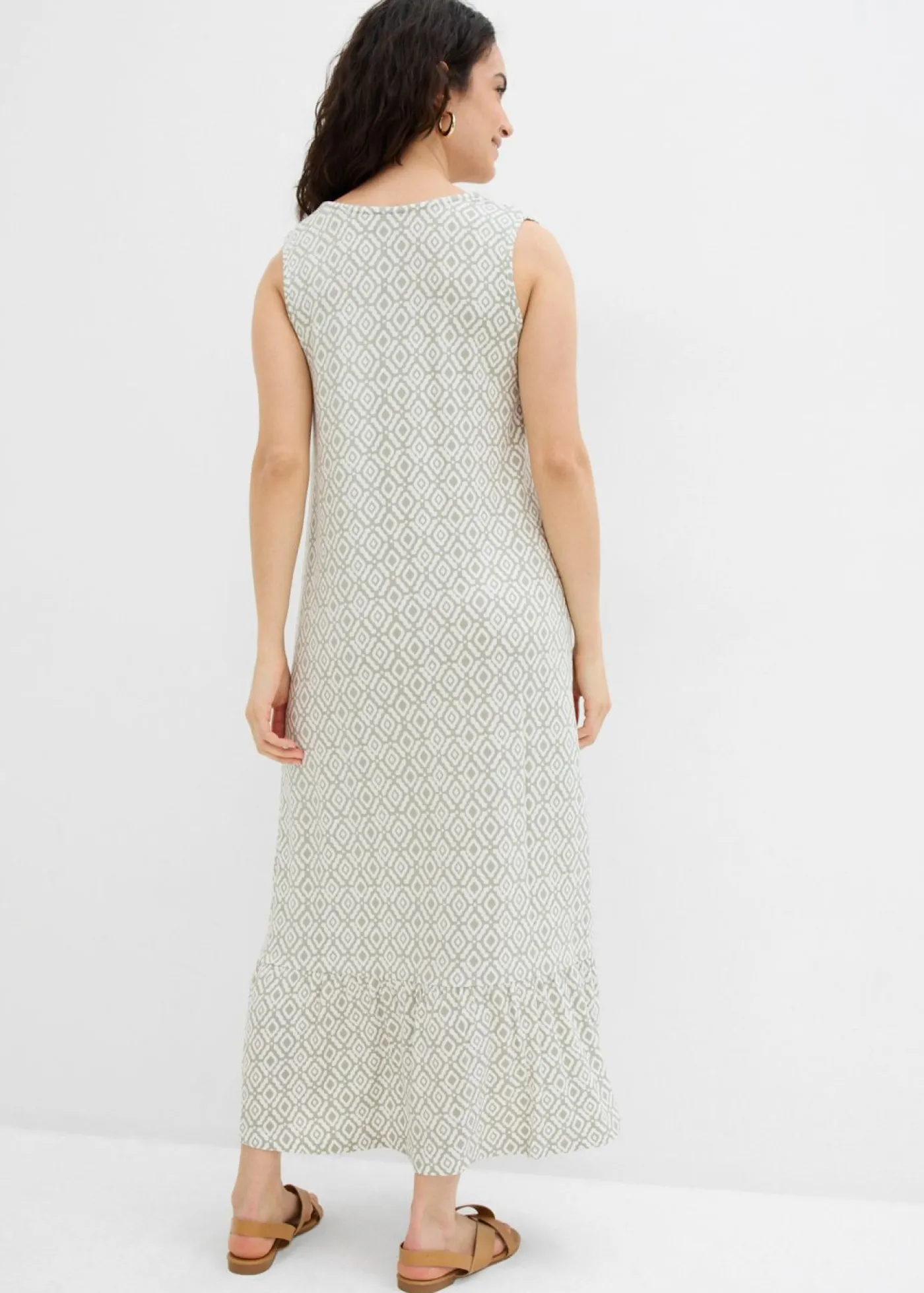 bonprix bonprix Vestidos>Vestido de punto de mezcla de viscosa verde alga-blanco lana