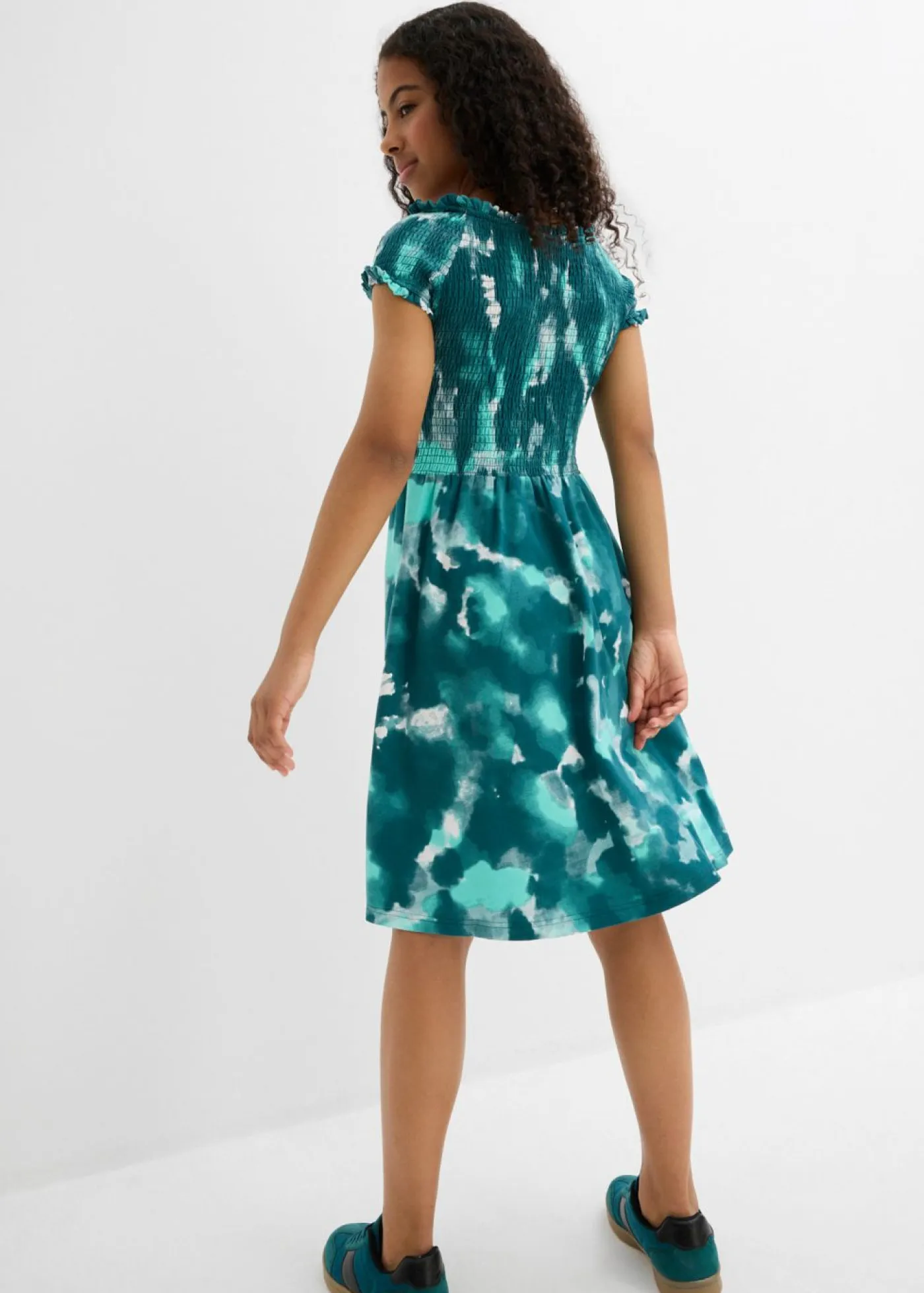 bonprix bonprix Ropa 9 A 16 Años·Vestidos Y Monos>Vestido de punto de mezcla de algodón orgánico elástico blanco lana-verde agua-verde pimiento estampado