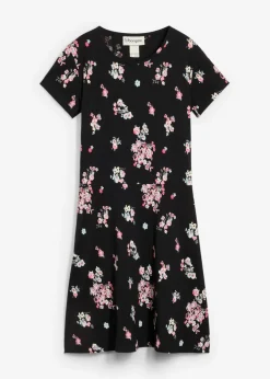 bonprix bonprix Ropa 9 A 16 Años·Vestidos Y Monos>Vestido de punto de mezcla de algodón orgánico elástico Negro con flores