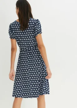 bonprix bonprix Vestidos|Novedades>Vestido de punto de mezcla de viscosa Rojo avellana/blanco estampado