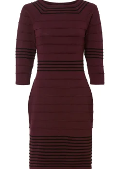 bonprix bonprix Vestidos|Ropa De Punto>Vestido de punto de mezcla de viscosa suave Rojo vino/negro de rayas