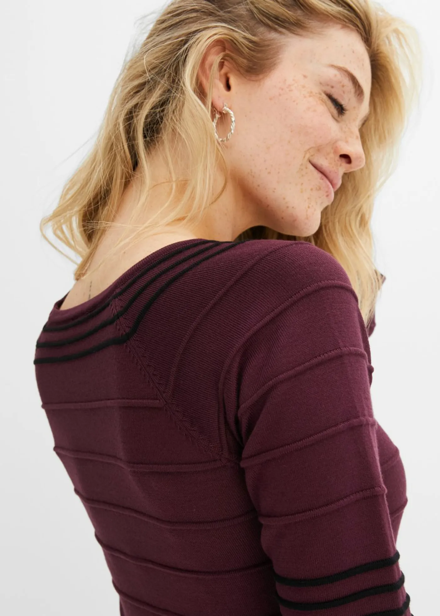 bonprix bonprix Vestidos|Ropa De Punto>Vestido de punto de mezcla de viscosa suave Rojo vino/negro de rayas