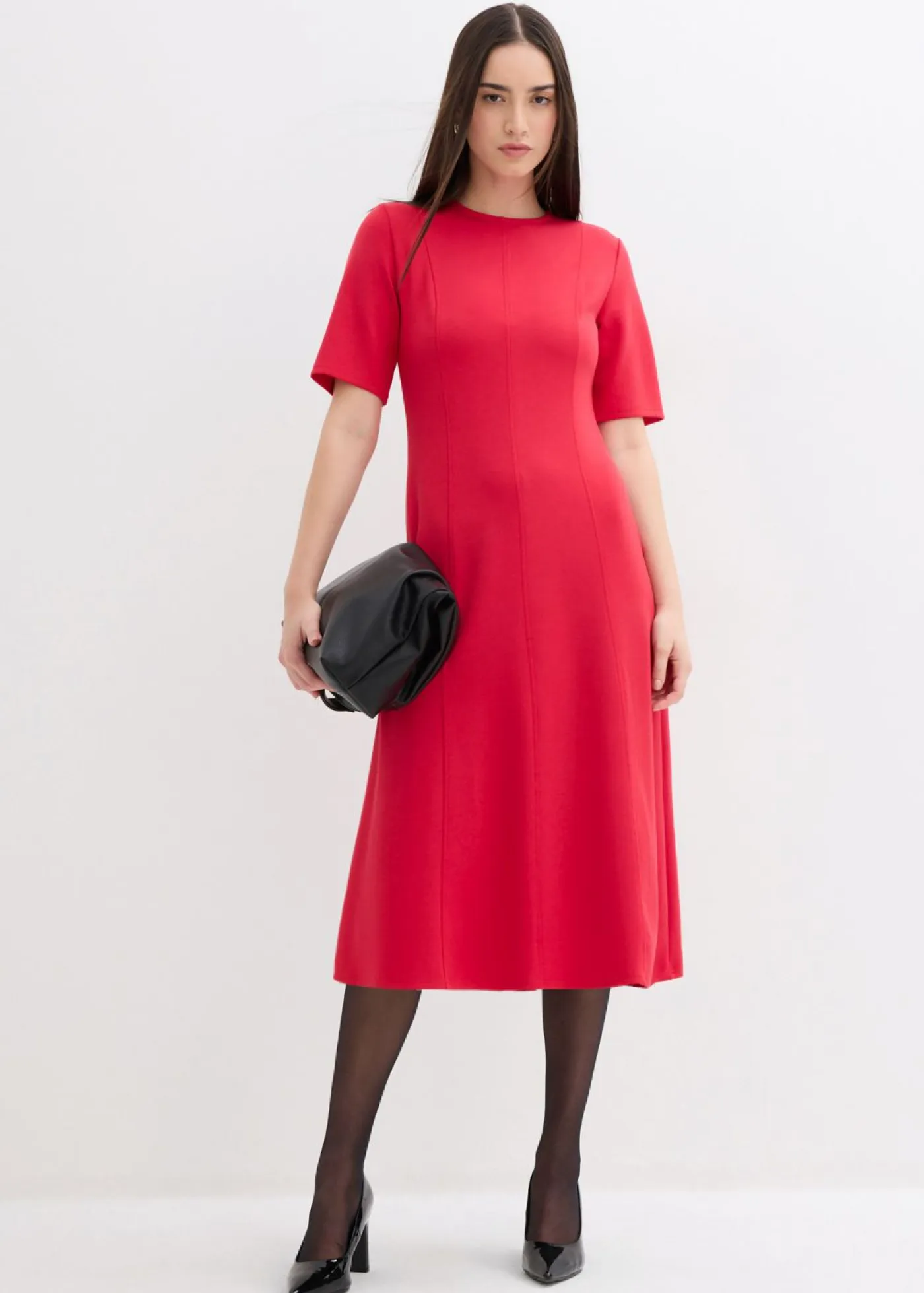 bonprix bonprix Esenciales|Vestidos>Vestido de punto de mezcla de viscosa fluida Rojo