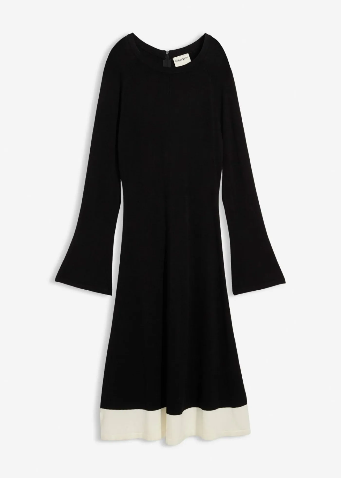 bonprix bonprix Esenciales|Vestidos>Vestido de punto de mezcla de viscosa con detalles en contraste Negro-blanco lana