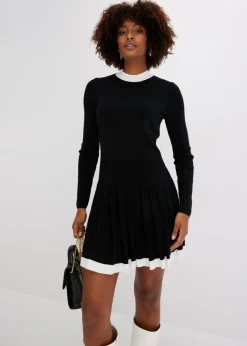 bonprix bonprix Vestidos|Ropa De Punto>Vestido de punto de mezcla de viscosa Negro-blanco