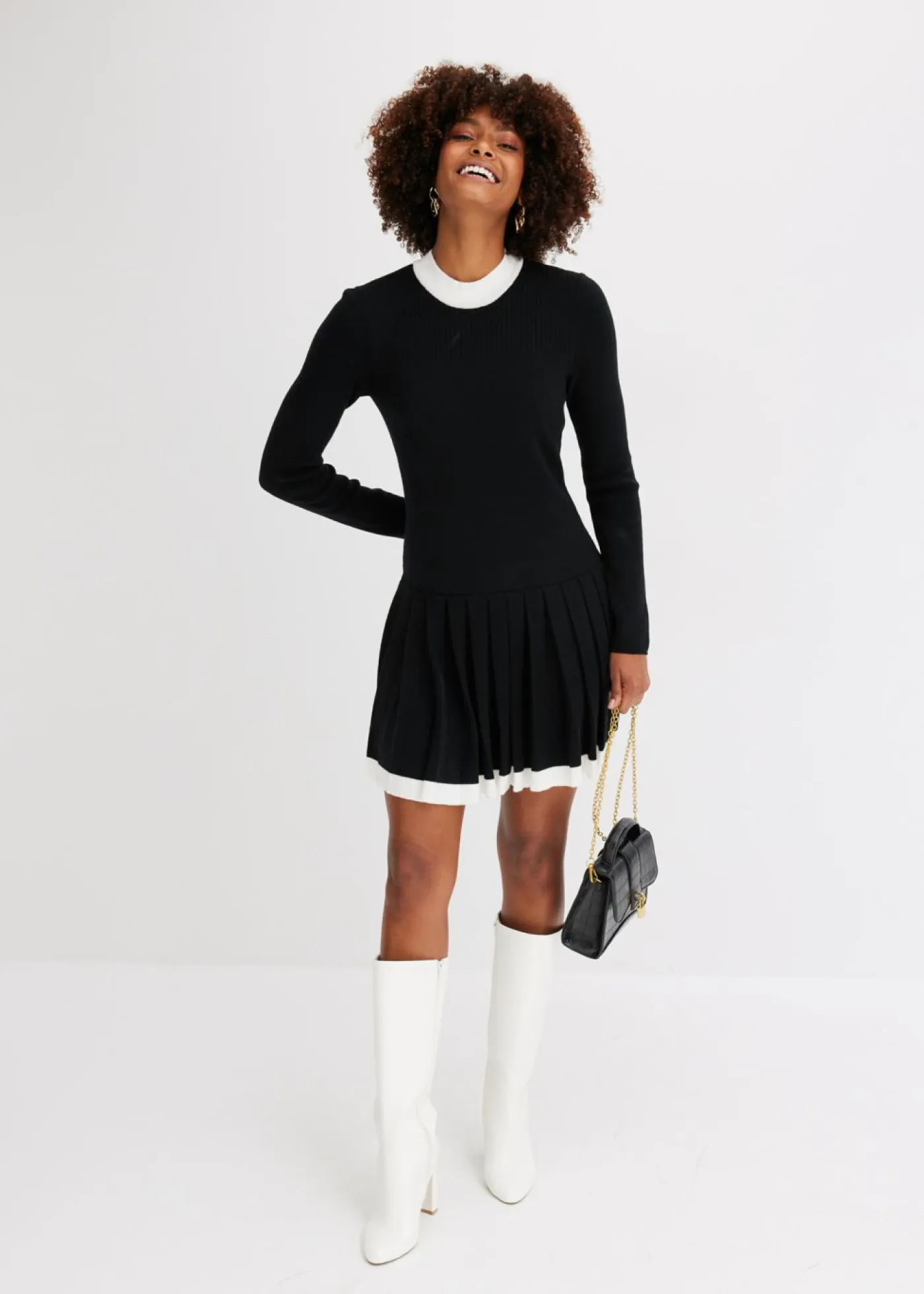 bonprix bonprix Vestidos|Ropa De Punto>Vestido de punto de mezcla de viscosa Negro-blanco