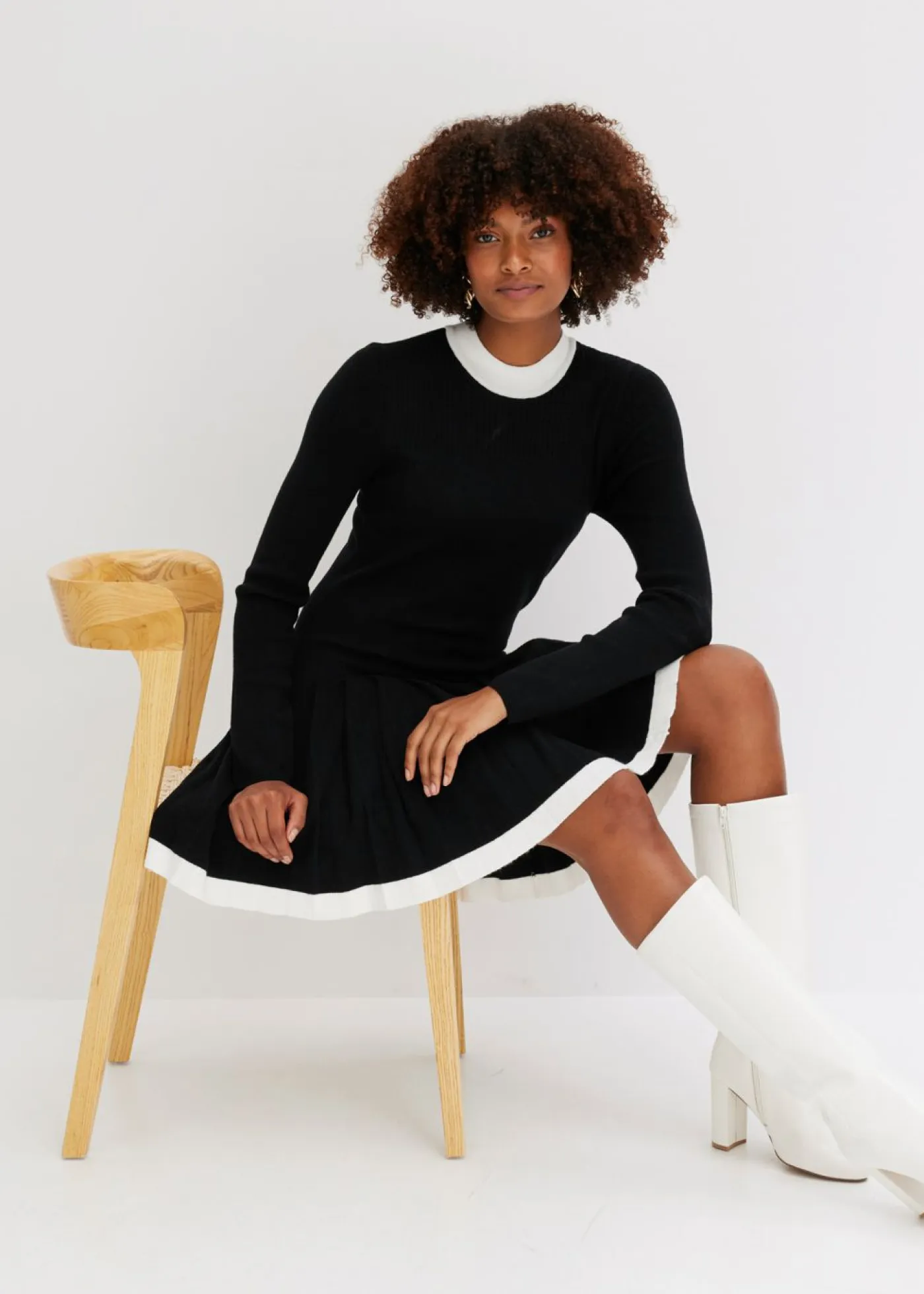 bonprix bonprix Vestidos|Ropa De Punto>Vestido de punto de mezcla de viscosa Negro-blanco