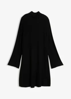 bonprix bonprix Esenciales|Vestidos>Vestido de punto de mezcla de viscosa con línea en A Negro