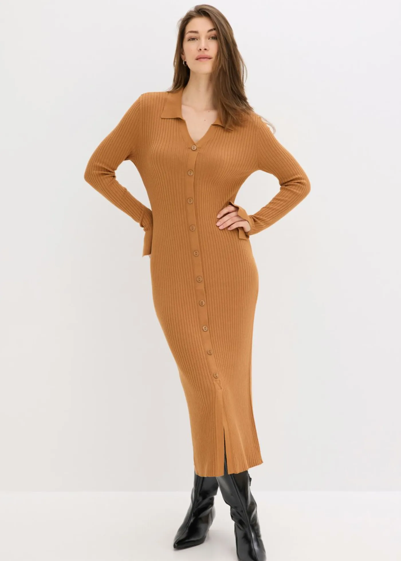 bonprix bonprix Vestidos|Ropa De Punto>Vestido de punto de mezcla de viscosa suave Avellana