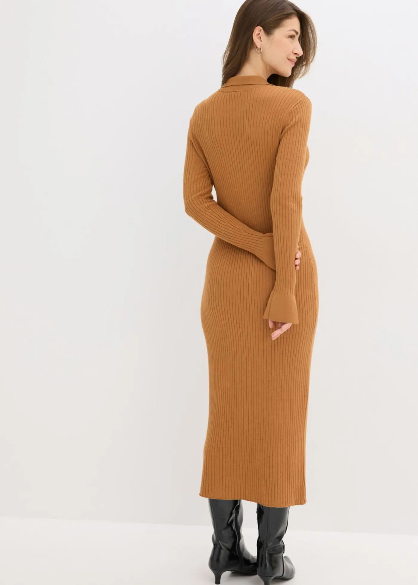 bonprix bonprix Vestidos|Ropa De Punto>Vestido de punto de mezcla de viscosa suave Avellana