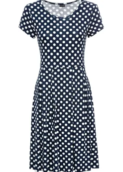 bonprix bonprix Vestidos>Vestido de punto de mezcla de viscosa azul marino-blanco lana de lunares