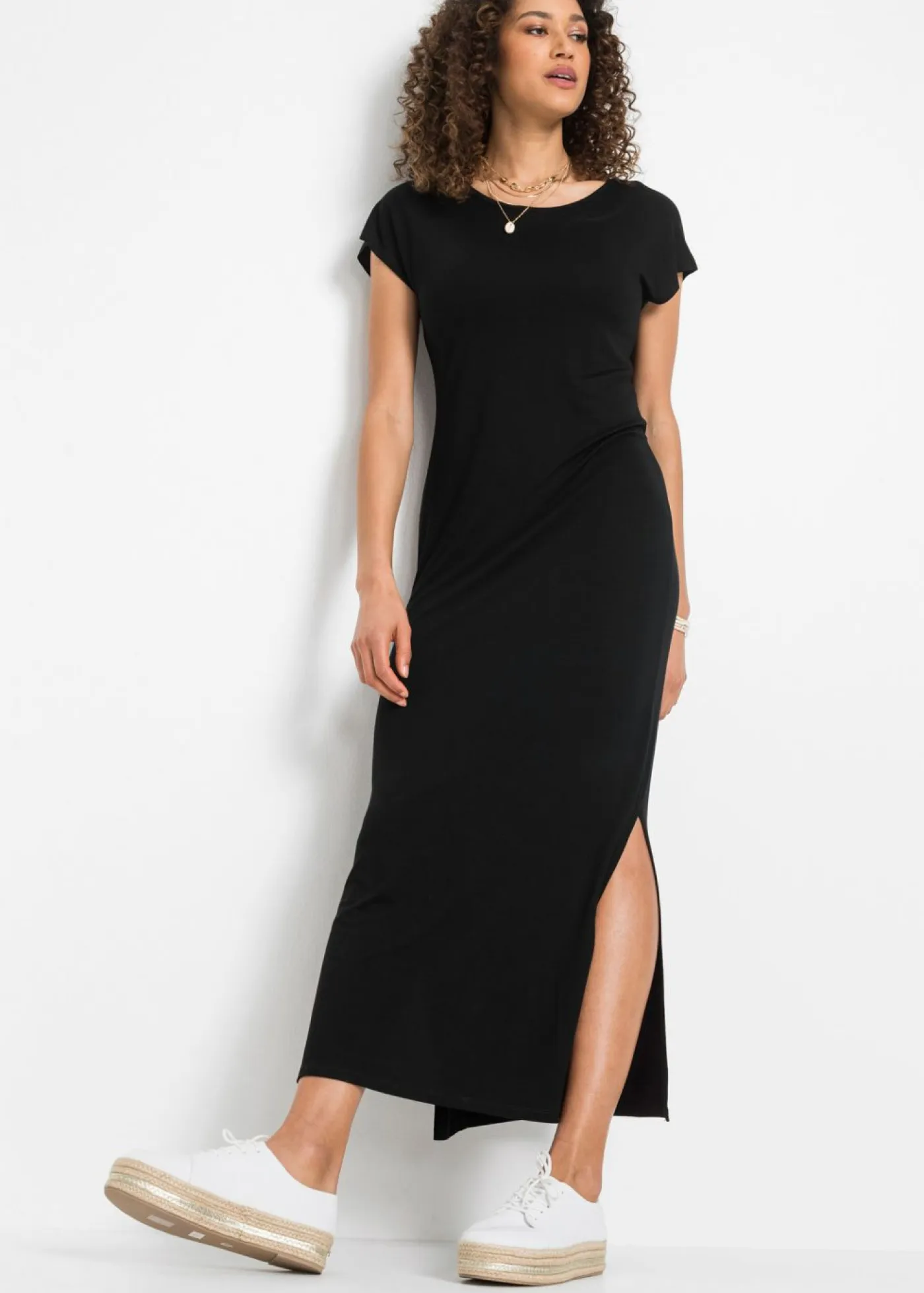 bonprix bonprix Vestidos|Tallas Pequeñas>Vestido de punto de mezcla fluida de viscosa y elastano Negro