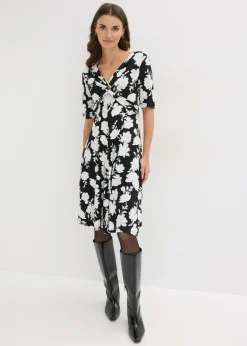bonprix bonprix Vestidos>Vestido de punto de mezcla de viscosa con drapeado Negro de flores