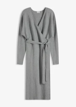 bonprix bonprix Vestidos|Ropa De Punto>Vestido de punto de mezcla de viscosa fluida Gris jaspeado