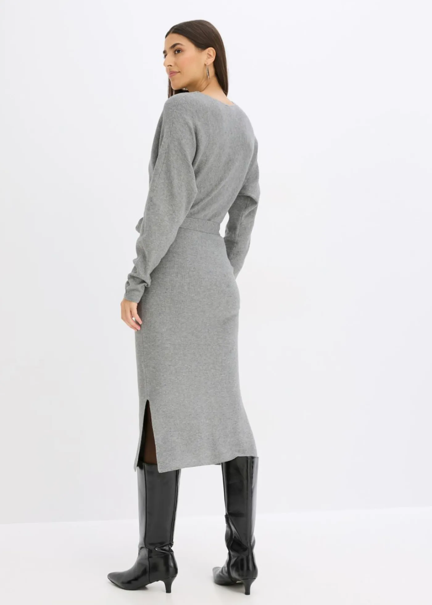bonprix bonprix Vestidos|Ropa De Punto>Vestido de punto de mezcla de viscosa fluida Gris jaspeado