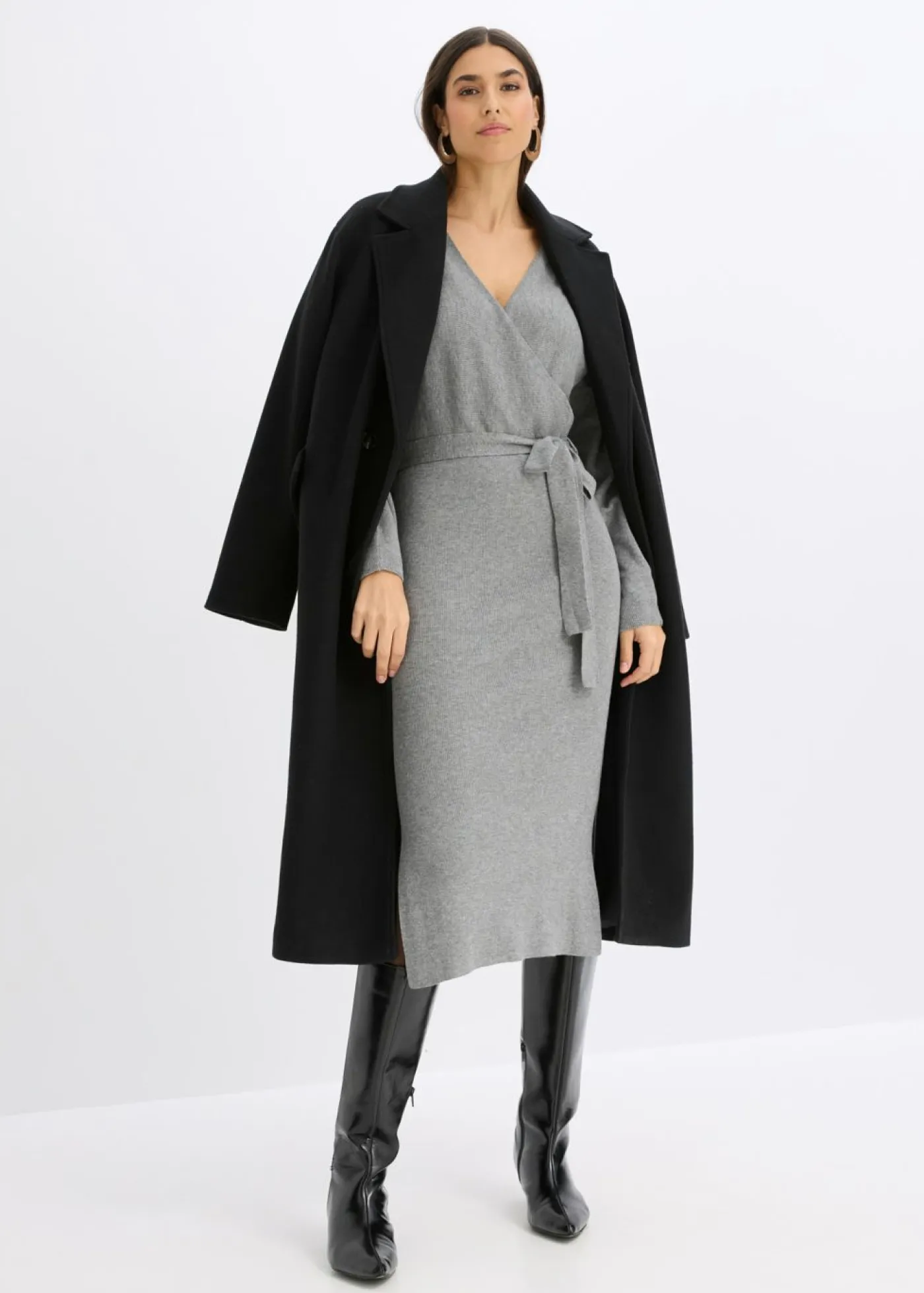 bonprix bonprix Vestidos|Ropa De Punto>Vestido de punto de mezcla de viscosa fluida Gris jaspeado