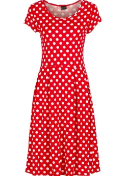 bonprix bonprix Vestidos>Vestido de punto de mezcla de viscosa rojo-topos blancos