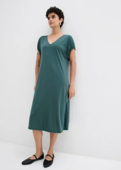 Mujer bonprix bonprix Vestido de punto de mezcla de viscosa con escote en V