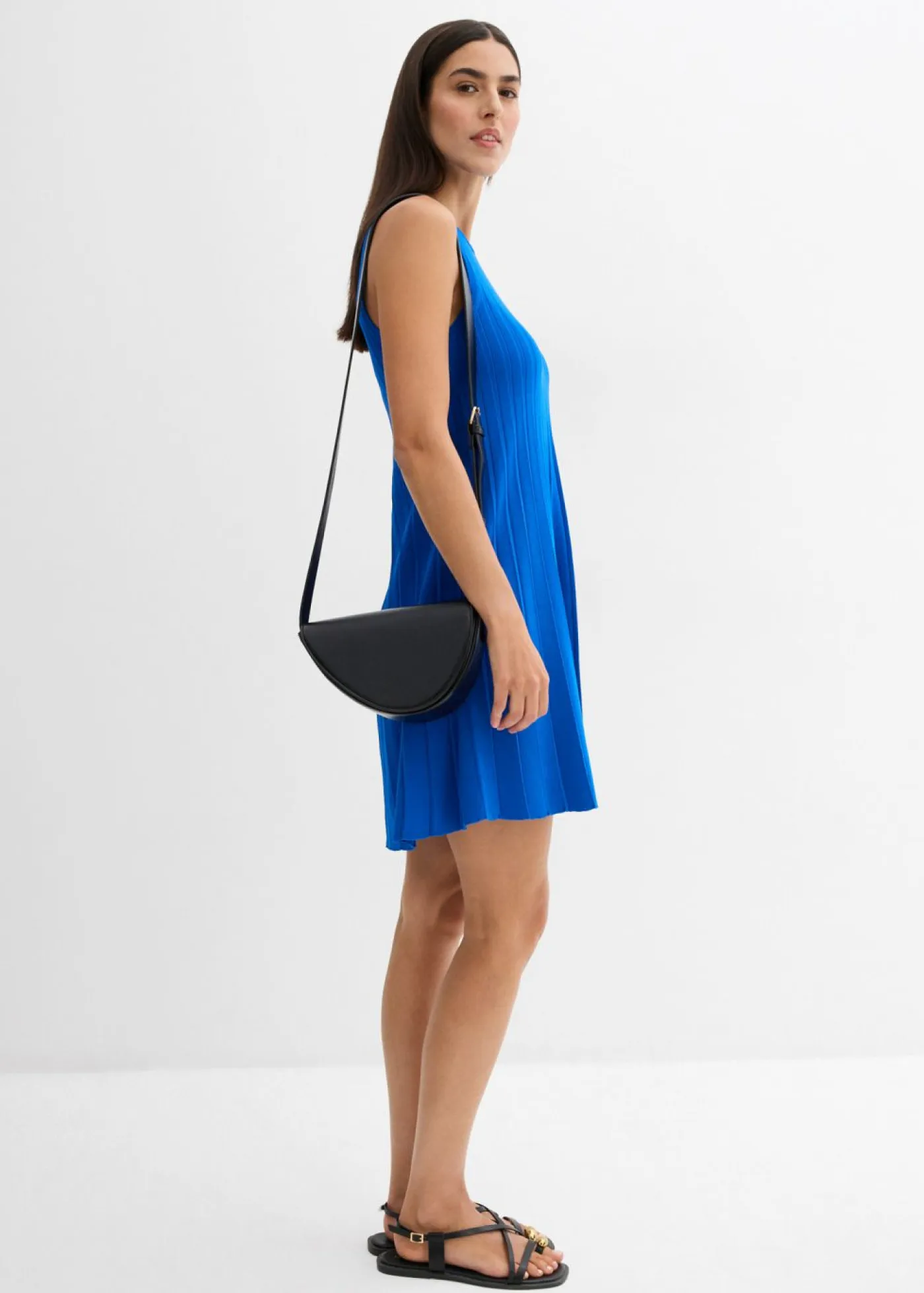 bonprix bonprix Esenciales|Vestidos>Vestido de punto de mezcla de viscosa con línea en A Azur