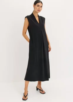 bonprix bonprix Vestidos>Vestido de punto de piqué de viscosa con hombreras Negro