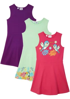 bonprix bonprix Ropa 2 A 9 Años·Vestidos Y Faldas|Ropa 2 A 9 Años·Multipack>Vestido de punto de puro algodón orgánico (3 unidades) menta suave+morado oscuro+pink lady