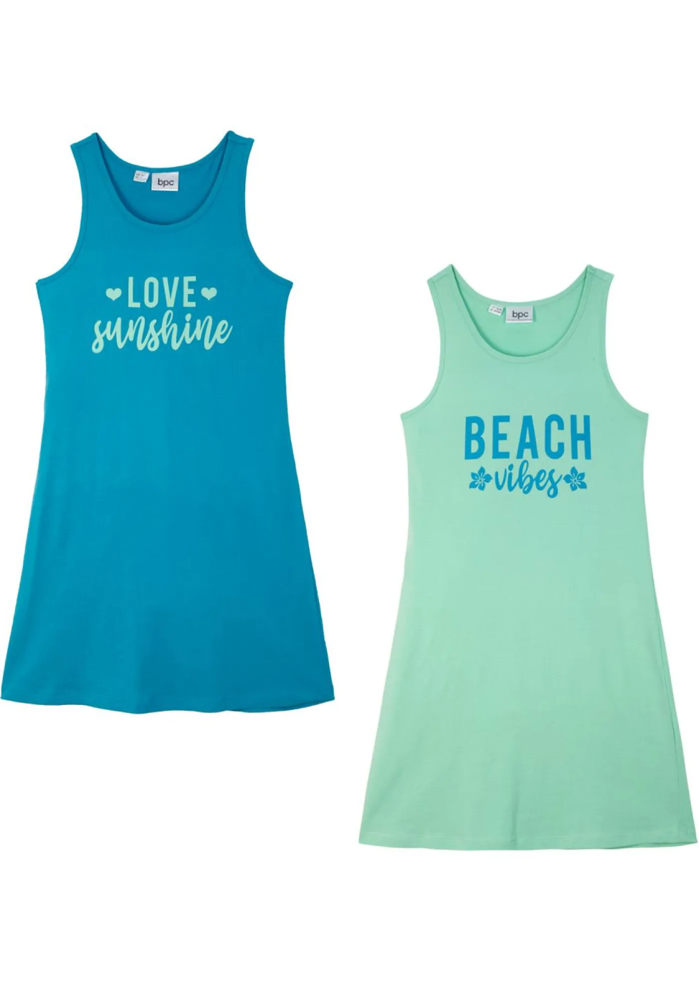 bonprix bonprix Ropa 9 A 16 Años·Vestidos Y Monos|Ropa 9 A 16 Años·Packs De Ropa>Vestido de punto de puro algodón orgánico (2 unidades) Turquesa medio + azul mentol