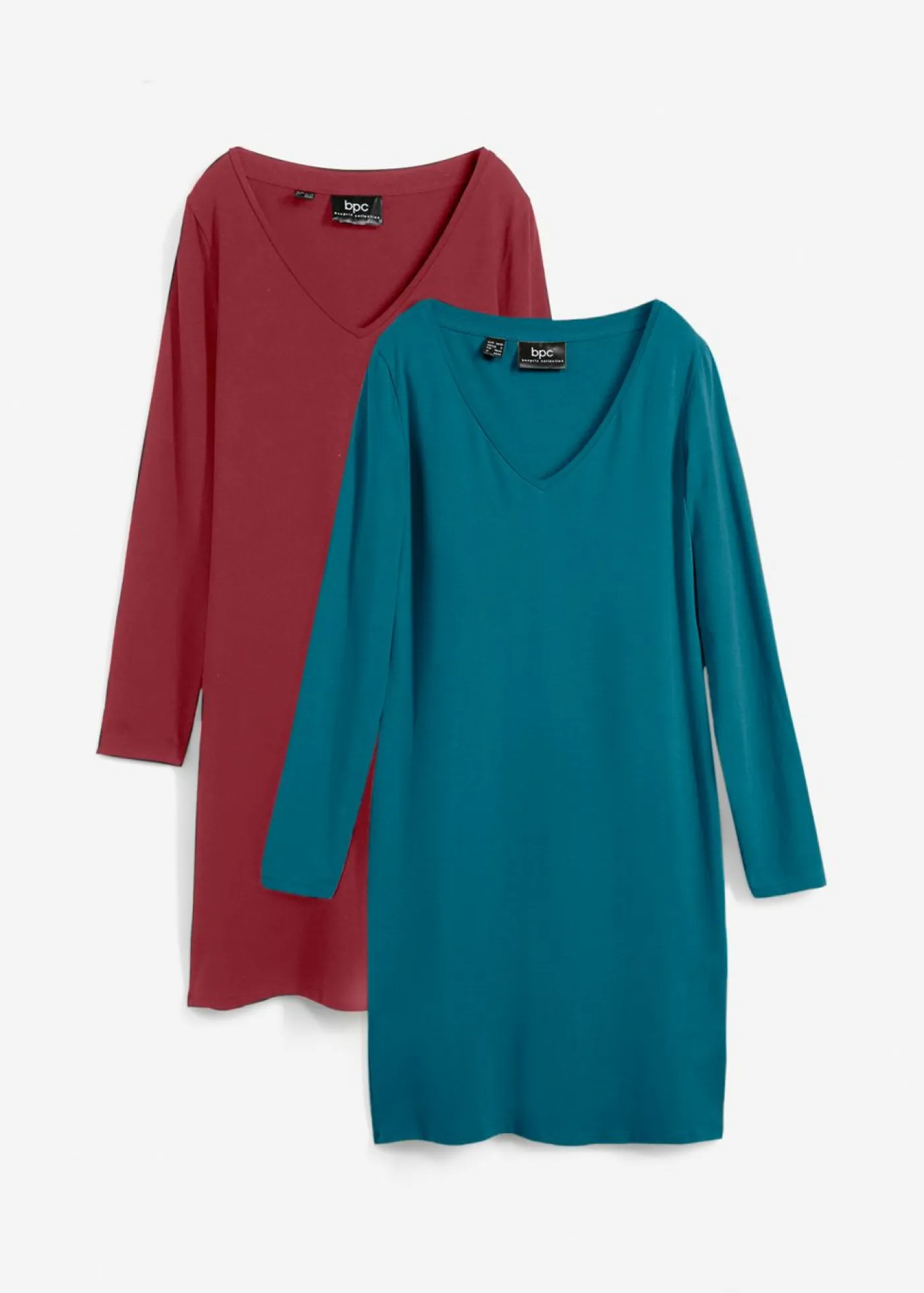 bonprix bonprix Básicos|Vestidos>Vestido de punto de viscosa (2 unidades) Rojo rubí/petróleo azul