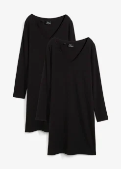 bonprix bonprix Básicos|Vestidos>Vestido de punto de viscosa (2 unidades) Negro-negro