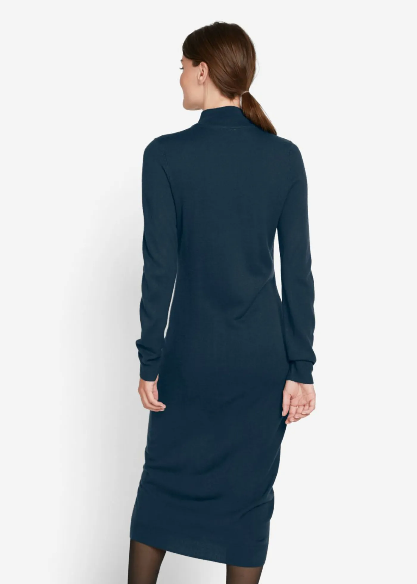 bonprix bonprix Básicos|Vestidos>Vestido de punto fino con cuello alto Azul oscuro