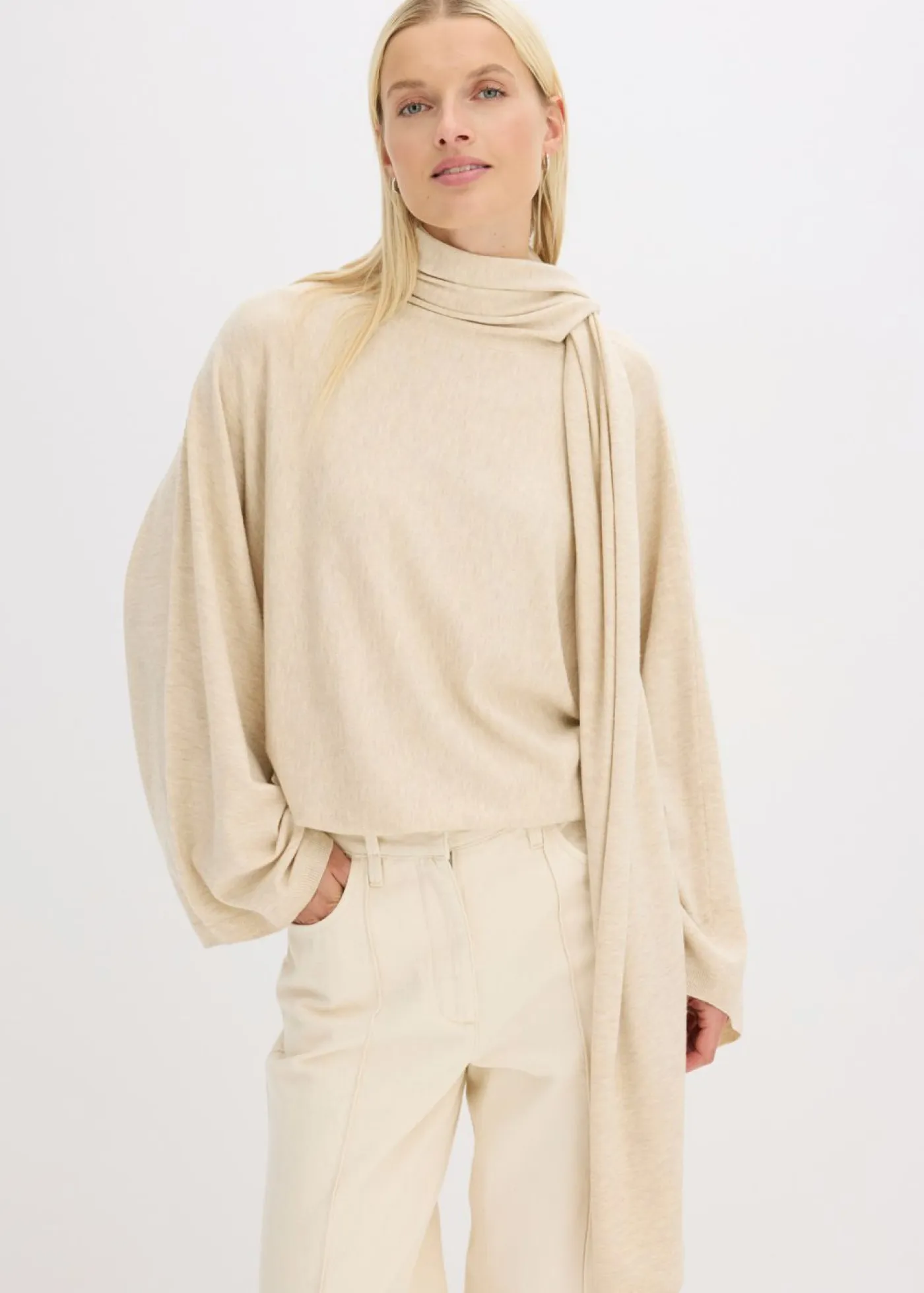 bonprix bonprix Esenciales|Jerséis>Vestido de punto fino de mezcla de viscosa suave gris guijarro moteado