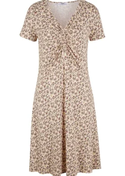 bonprix bonprix Vestidos>Vestido de punto hasta la rodilla de mezcla de viscosa melocotón pálido con flores