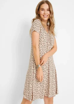 bonprix bonprix Vestidos>Vestido de punto hasta la rodilla de mezcla de viscosa melocotón pálido con flores