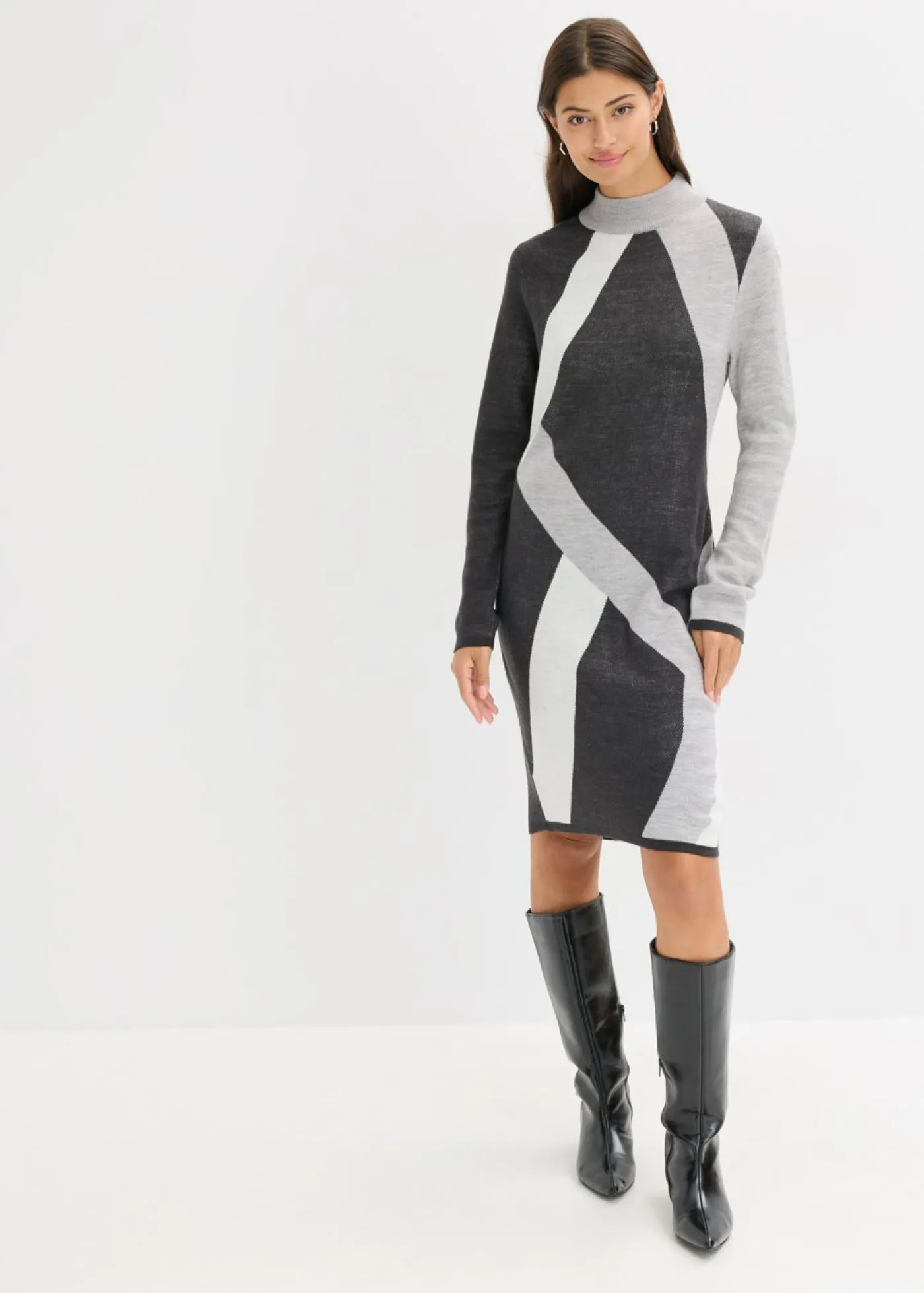 Mujer bonprix bonprix Vestido de punto jacquard con rayas modernas