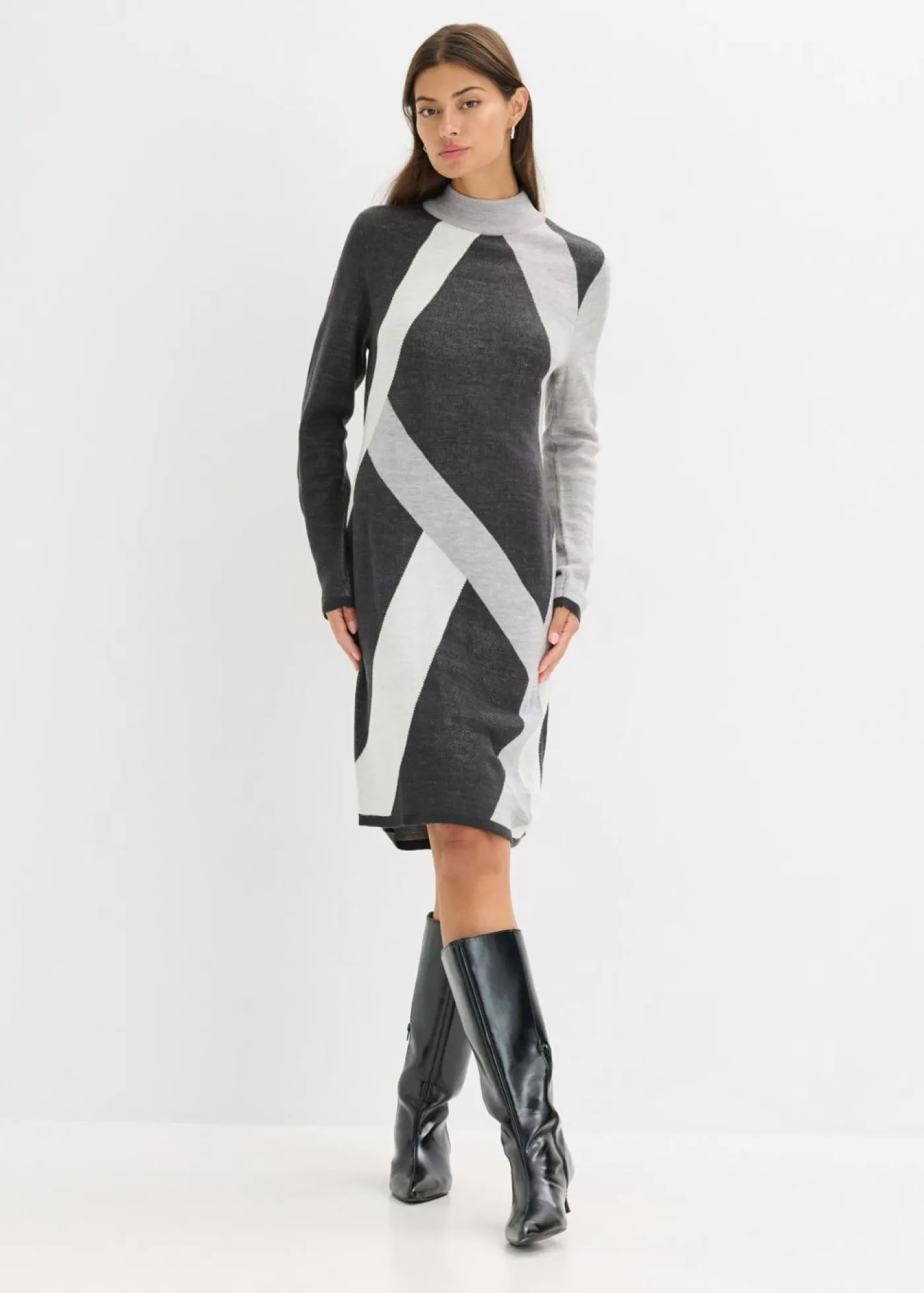 Mujer bonprix bonprix Vestido de punto jacquard con rayas modernas