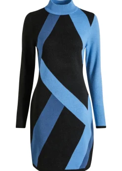 bonprix bonprix Vestidos|Ropa De Punto>Vestido de punto jacquard con rayas modernas Azul claro/azul marino con estampado gráfico