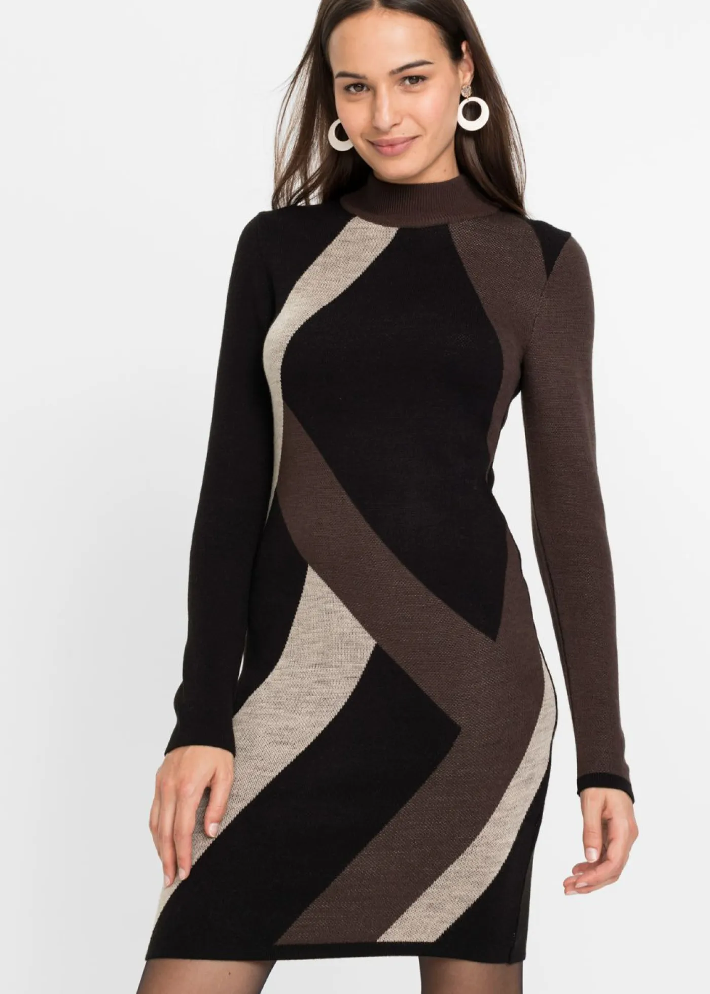 Mujer bonprix bonprix Vestido de punto jacquard con rayas modernas