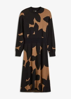 bonprix bonprix Vestidos|Ropa De Punto>Vestido de punto, midi Beige-negro