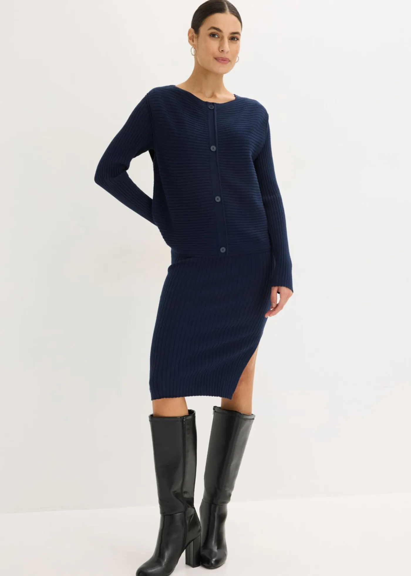 bonprix bonprix Vestidos>Vestido de punto y chaleco (2 piezas) Azul marino