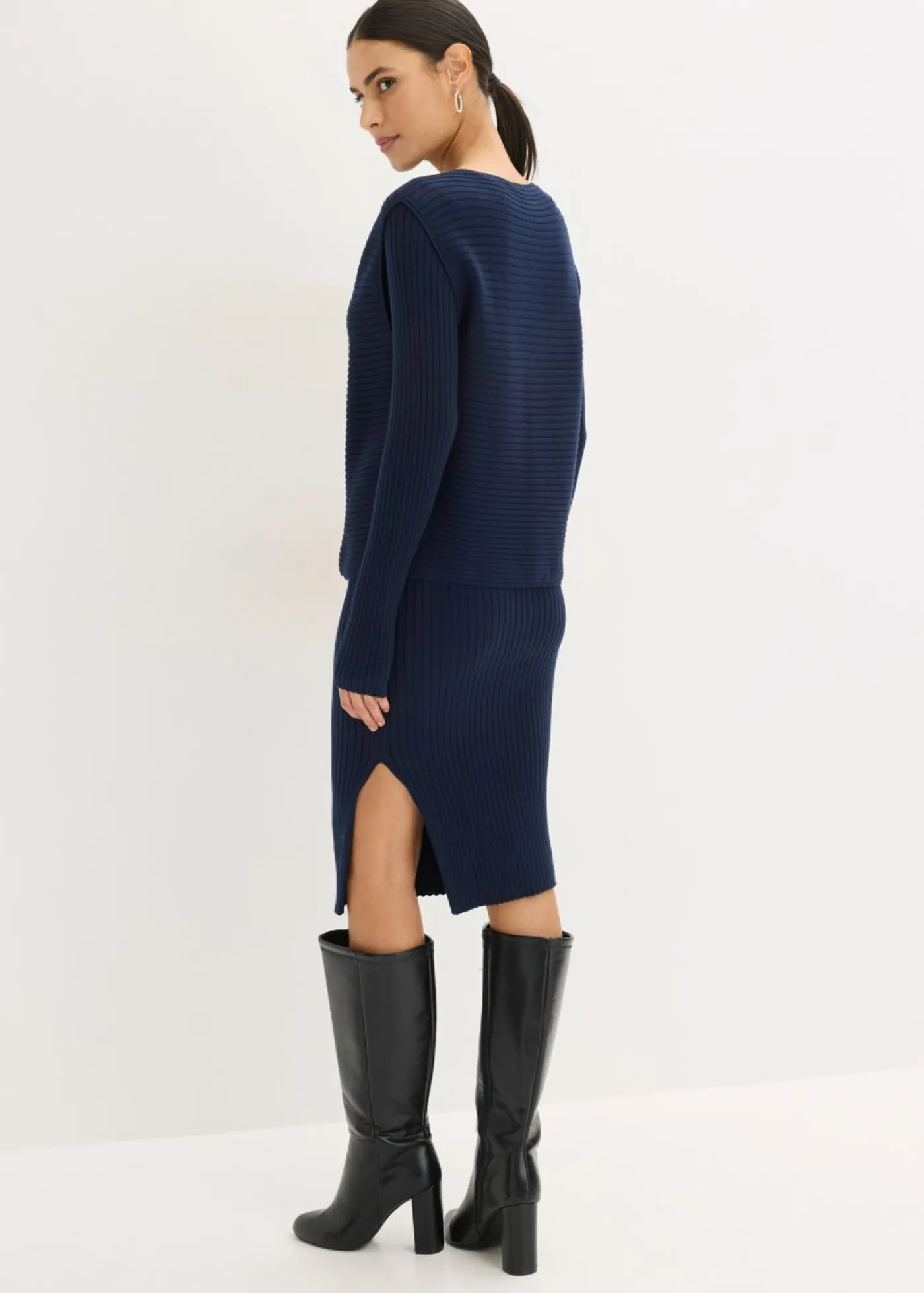 bonprix bonprix Vestidos>Vestido de punto y chaleco (2 piezas) Azul marino