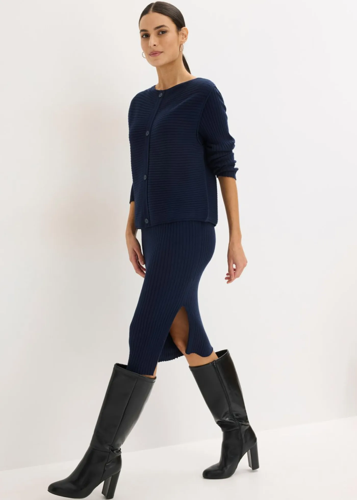 bonprix bonprix Vestidos>Vestido de punto y chaleco (2 piezas) Azul marino