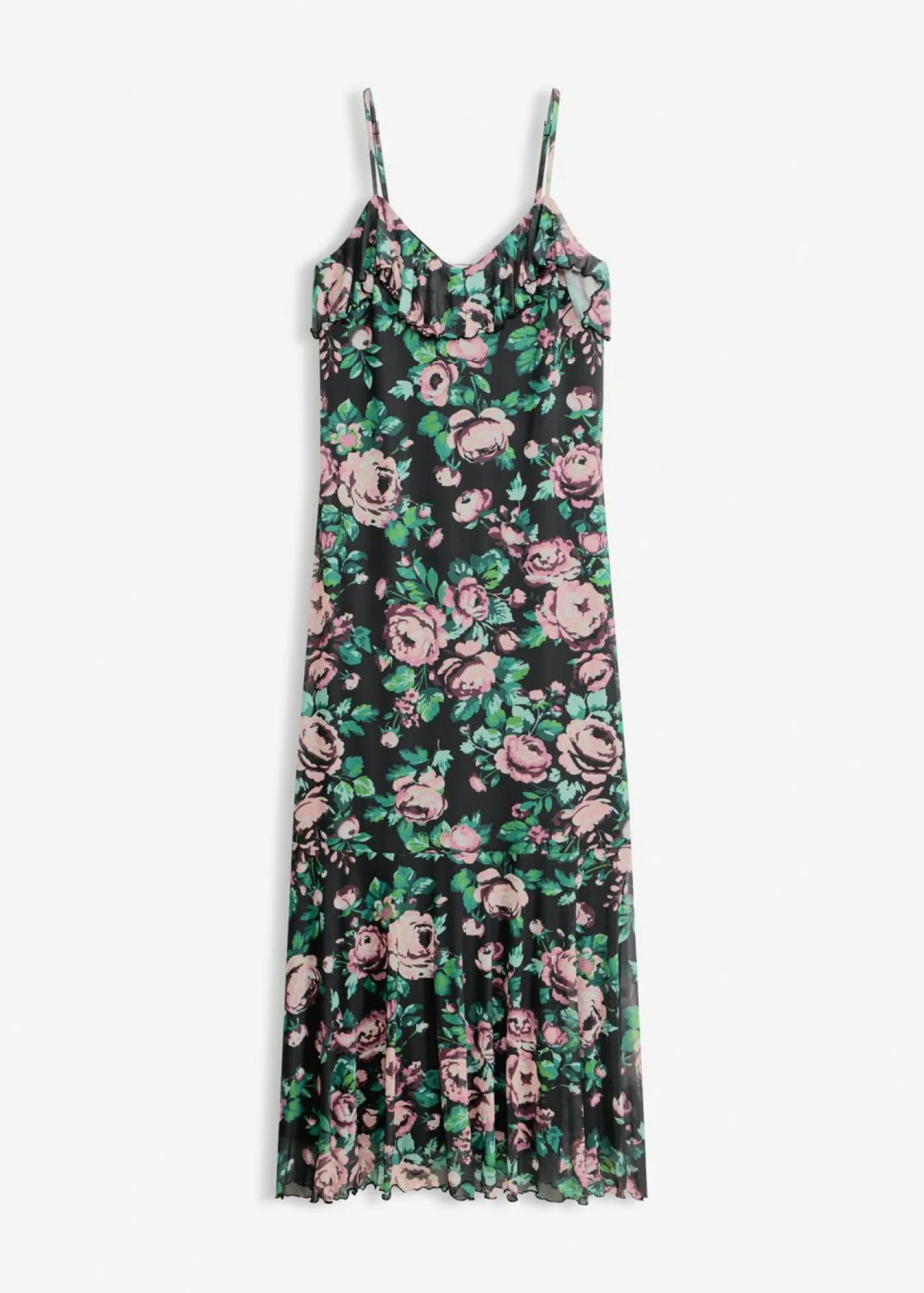 bonprix bonprix Novedades>Vestido de tirantes de malla suave Negro con flores