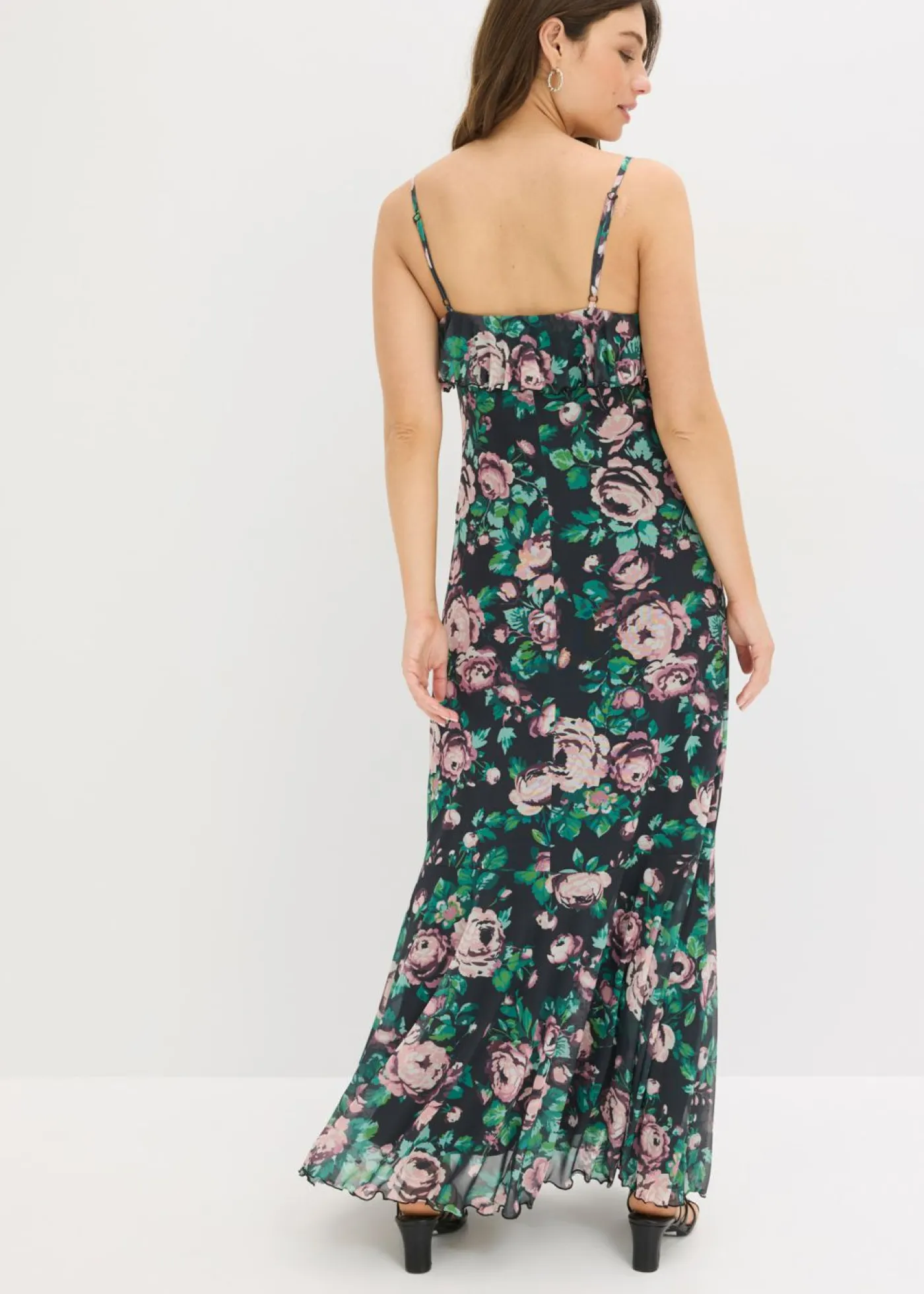 bonprix bonprix Novedades>Vestido de tirantes de malla suave Negro con flores