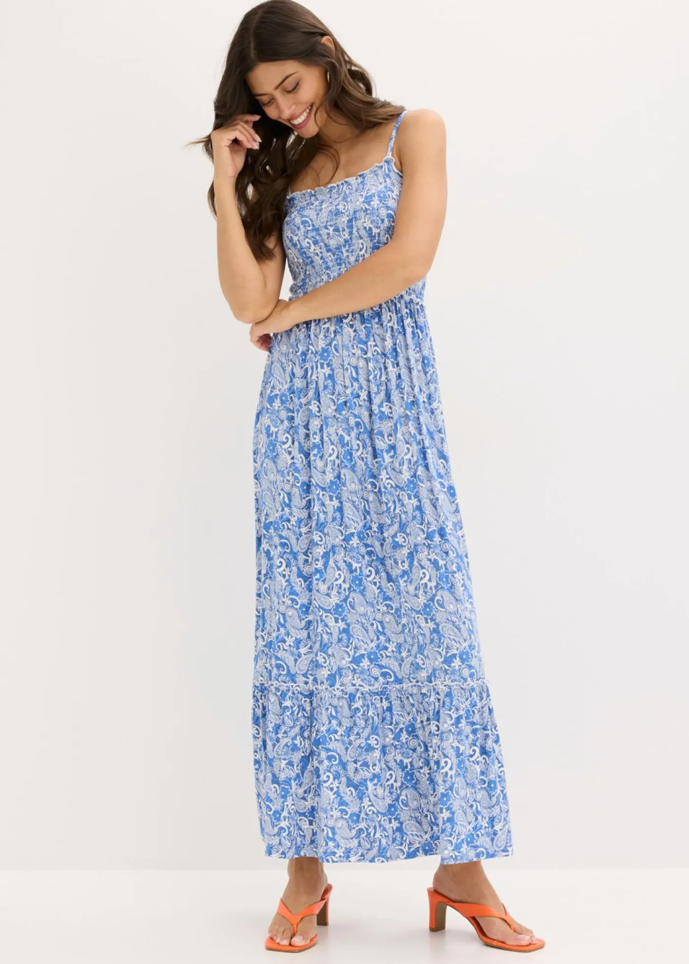 bonprix bonprix Vestidos>Vestido de tirantes de mezcla de viscosa Azul con patrón Paisley