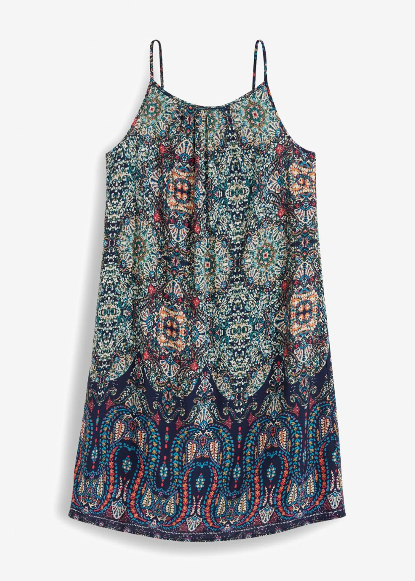 bonprix bonprix Vestidos>Vestido de tirantes de viscosa fluida Azul oscuro estampado